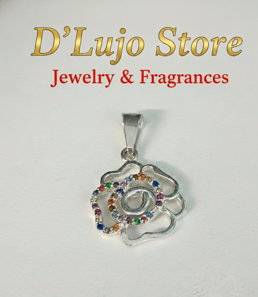 Dije de Rosa Multicolor en Plata 925