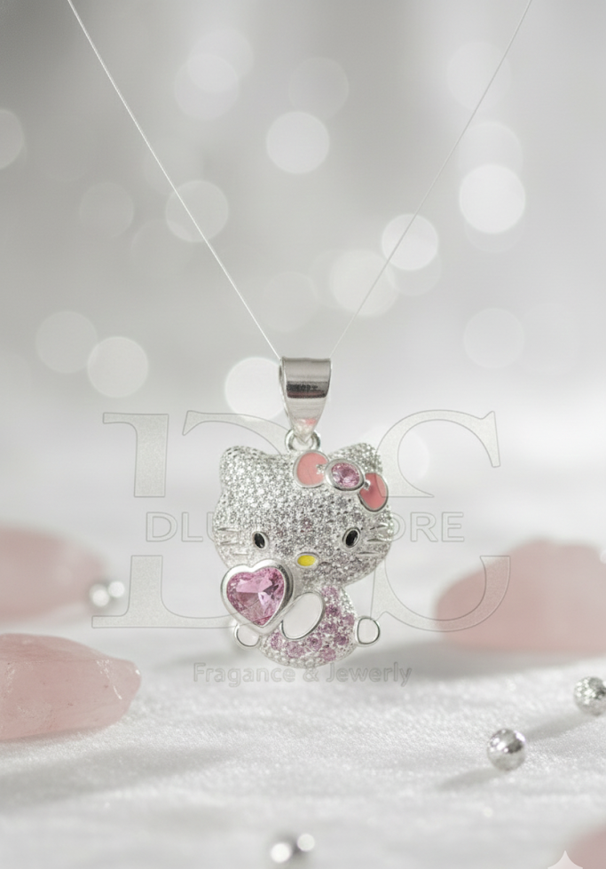 Dije Hello Kitty Corazón de Cristal con Circonias en Plata de Ley 925