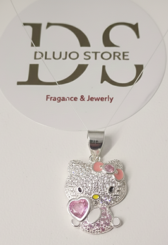 Dije Hello Kitty Corazón de Cristal con Circonias en Plata de Ley 925
