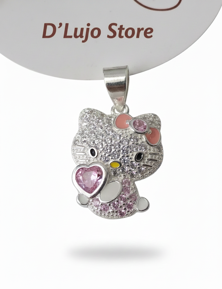 Dije Hello Kitty Corazón de Cristal con Circonias en Plata de Ley 925