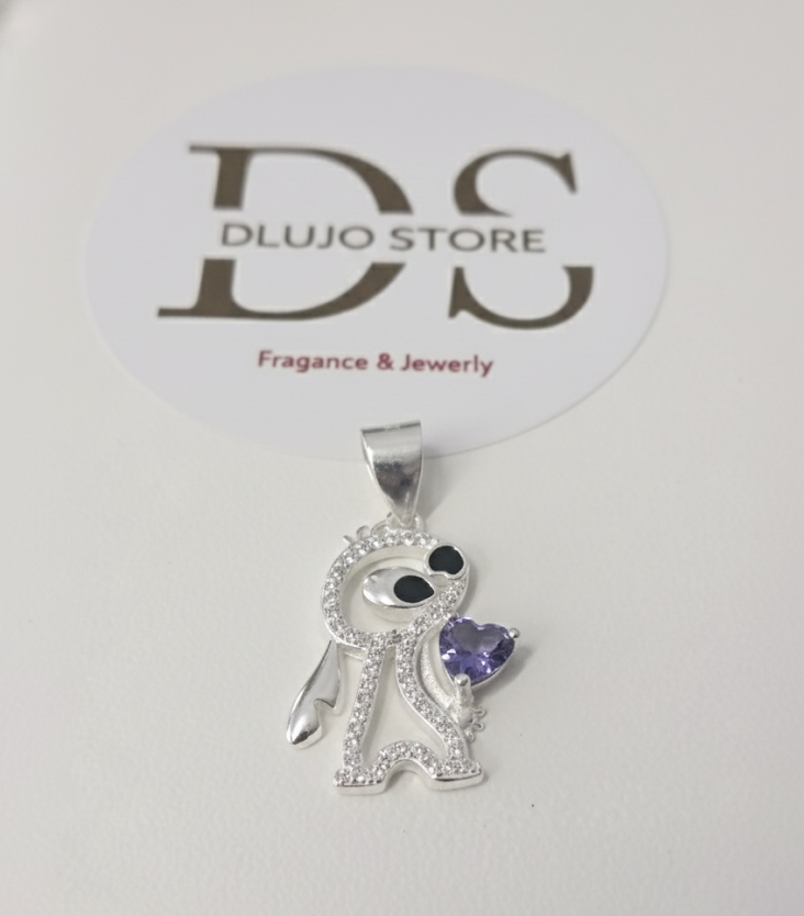 Dije de Stitch con Corazón en Plata de Ley 925