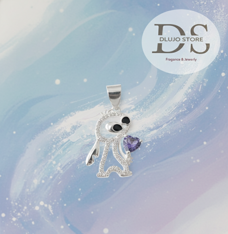 Dije de Stitch con Corazón en Plata de Ley 925