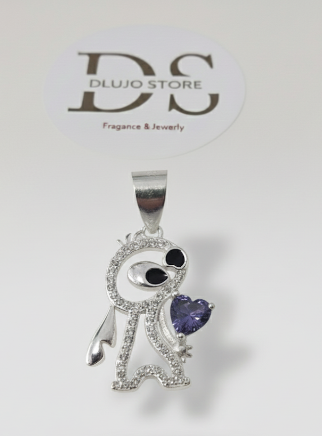 Dije de Stitch con Corazón en Plata de Ley 925
