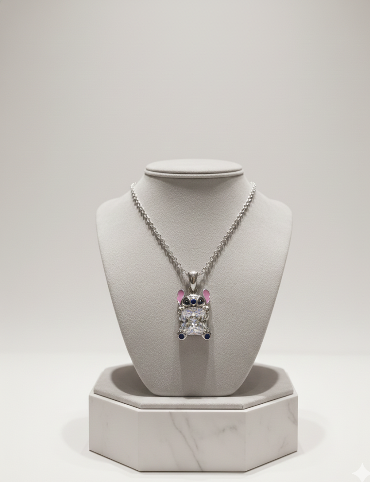 Collar Animado de Stitch con Circonia Brillante en Plata 925