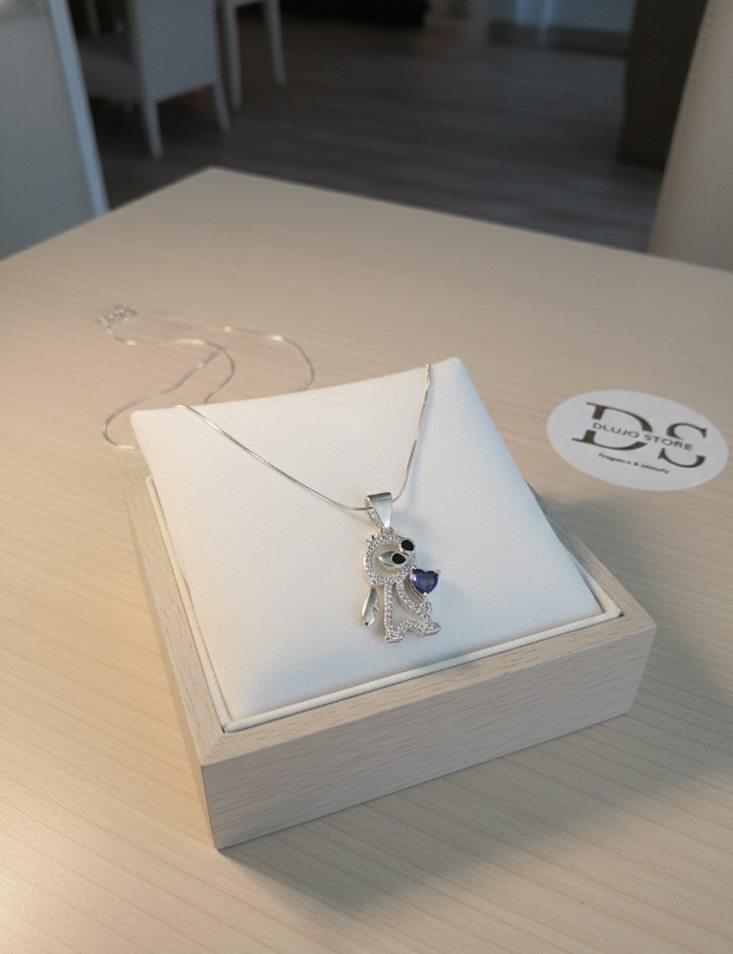 Collar Animado Stitch “Abrazo de Amor” en Plata 925 con Circonias