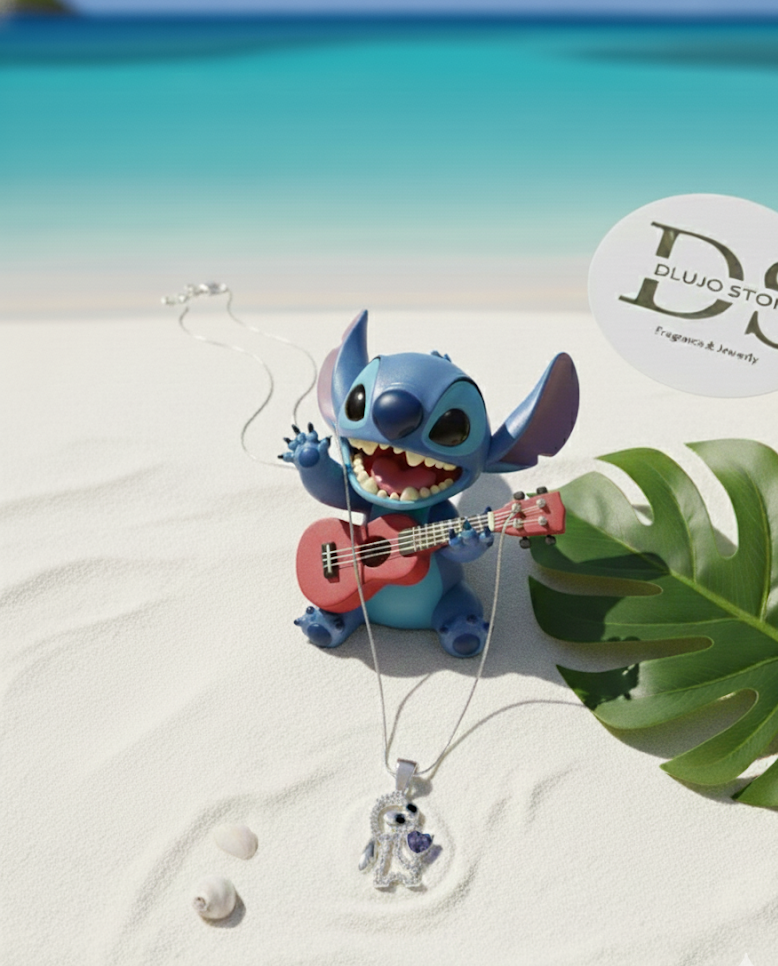 Collar Animado Stitch “Abrazo de Amor” en Plata 925 con Circonias