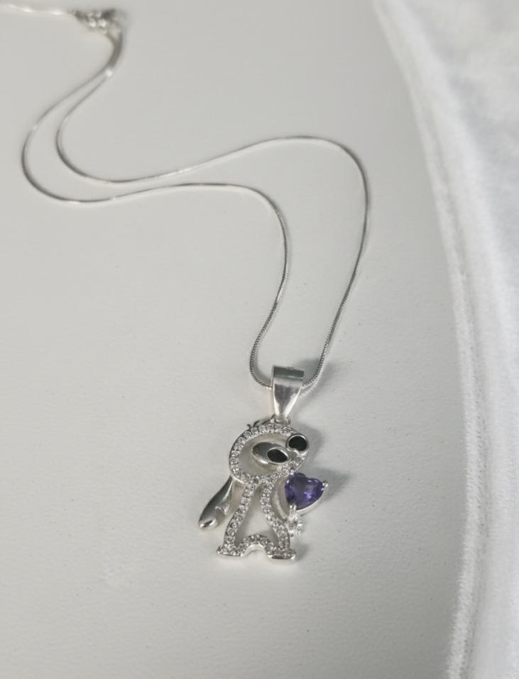 Collar Animado Stitch “Abrazo de Amor” en Plata 925 con Circonias