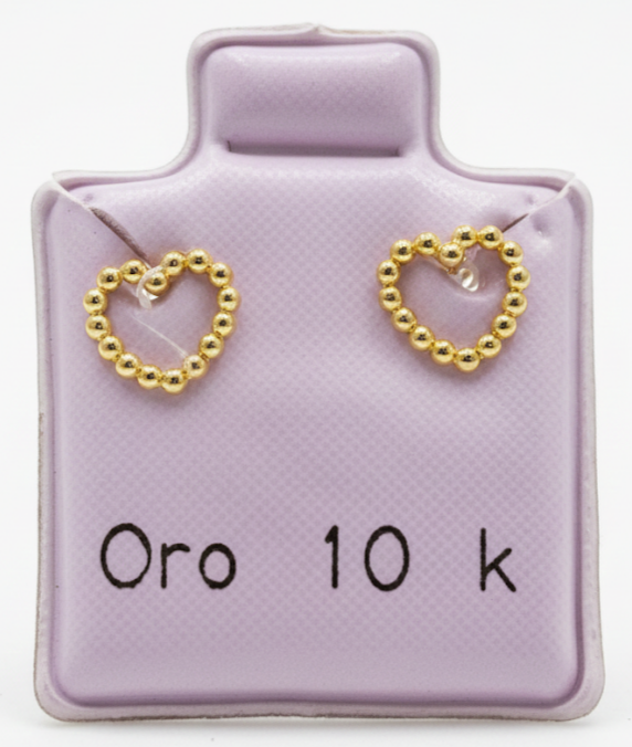 Aretes de Corazón con Circonitas en Oro 10K