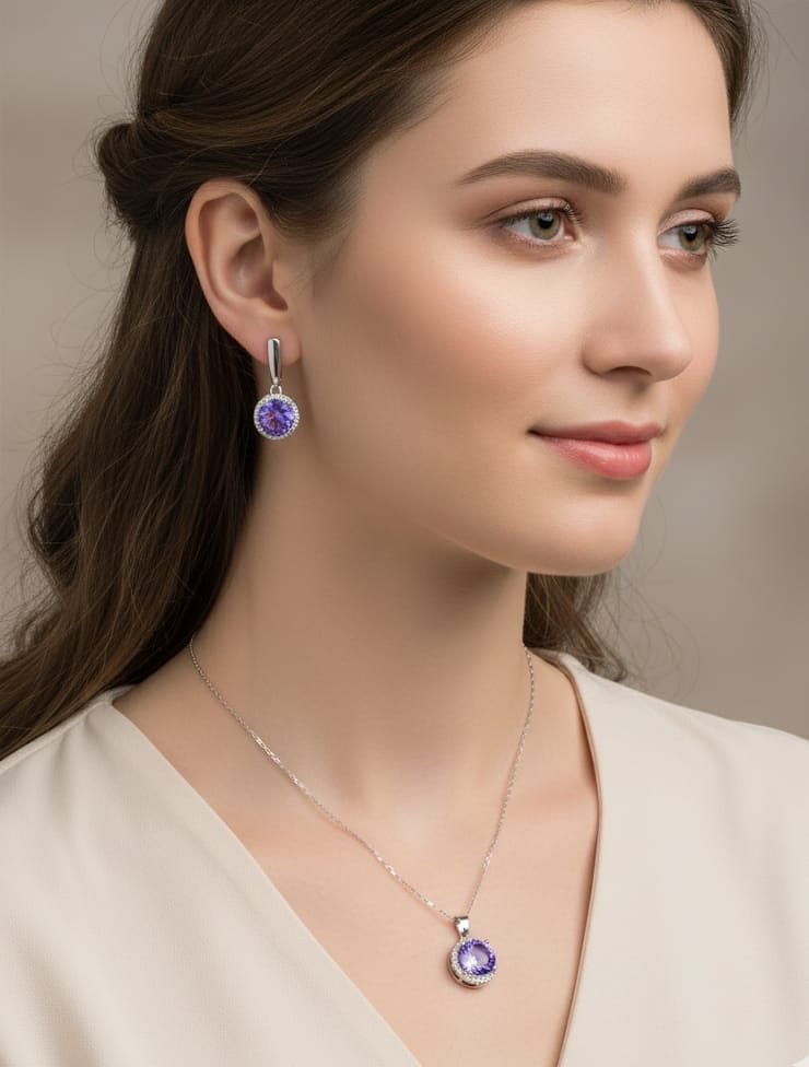 Set de Circonias Púrpura en Plata 925