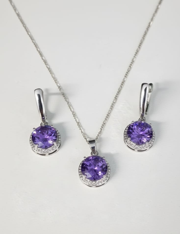 Set de Circonias Púrpura en Plata 925