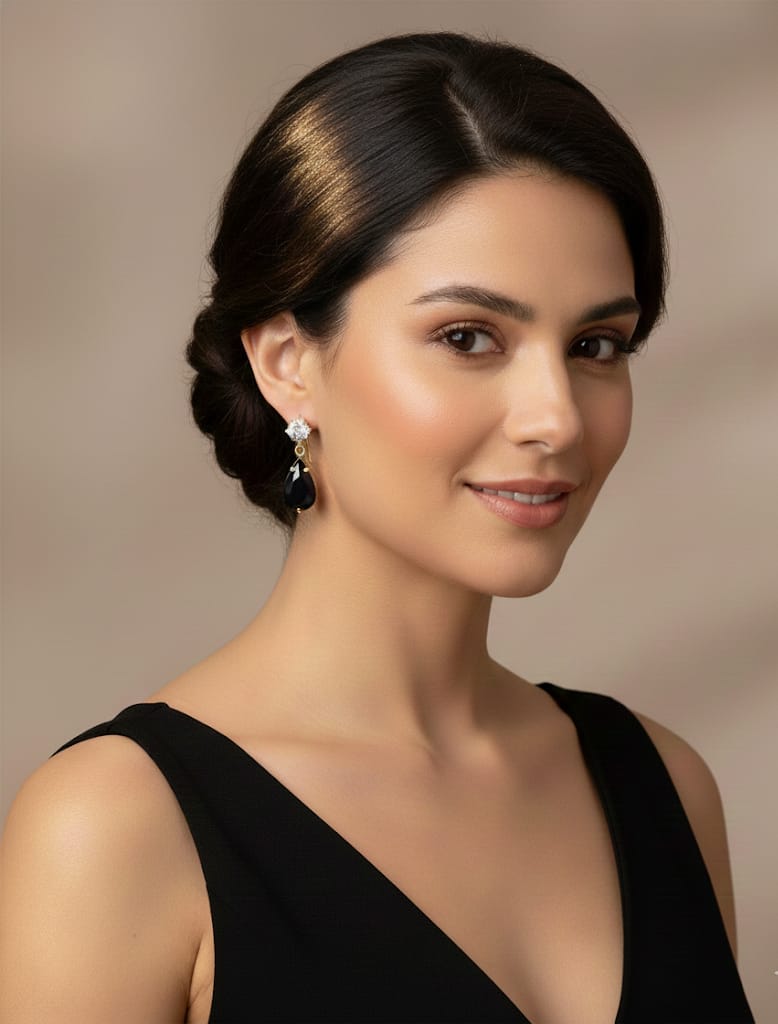 Aretes Colgantes Gota Negra en Oro 10K