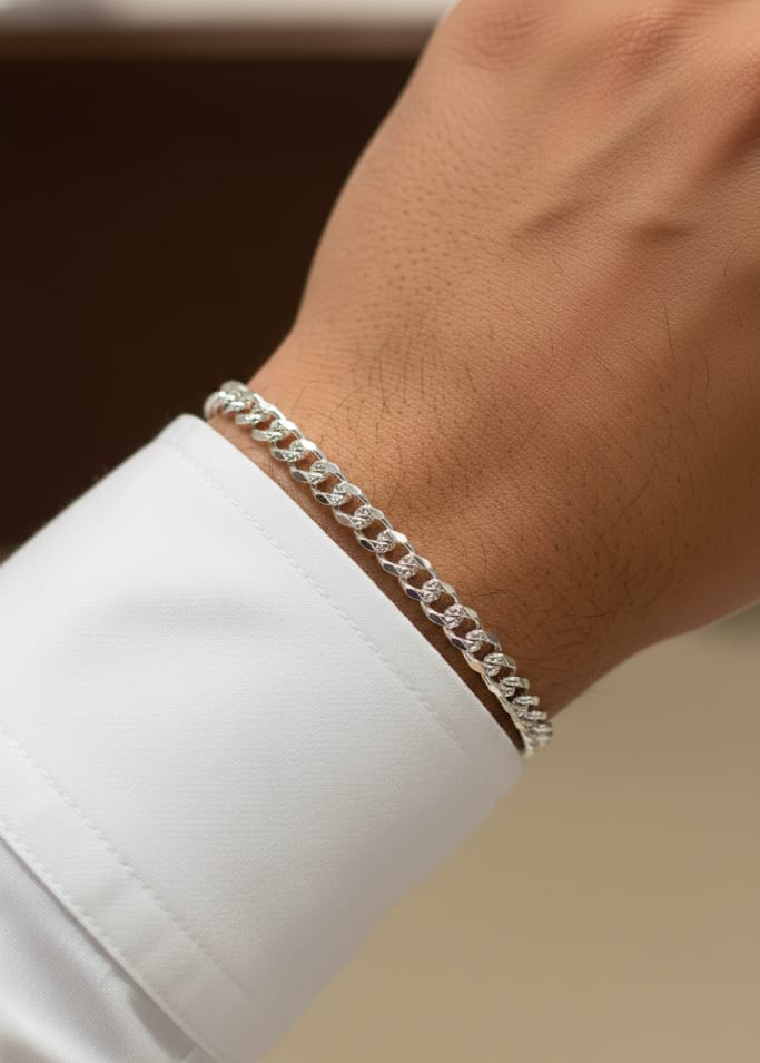 Pulsera Estilo Cubano Diamantado en Plata de Ley 925