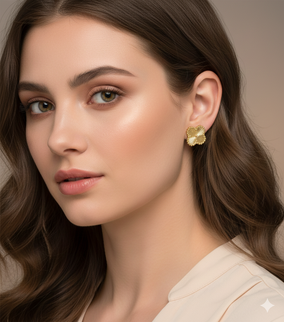 Aretes Diseño Trébol Radiante en Oro 10K