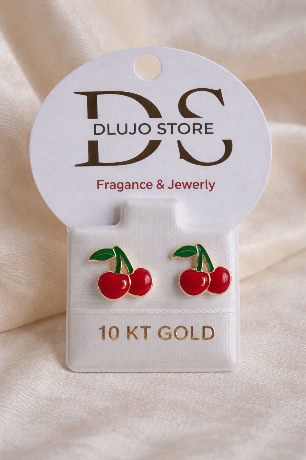 Aretes de Cereza en Oro 10K con Esmalte