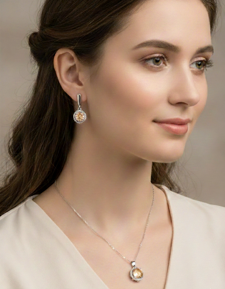 Amber/Champagne Cubic Zirconia Set in 925 Silver