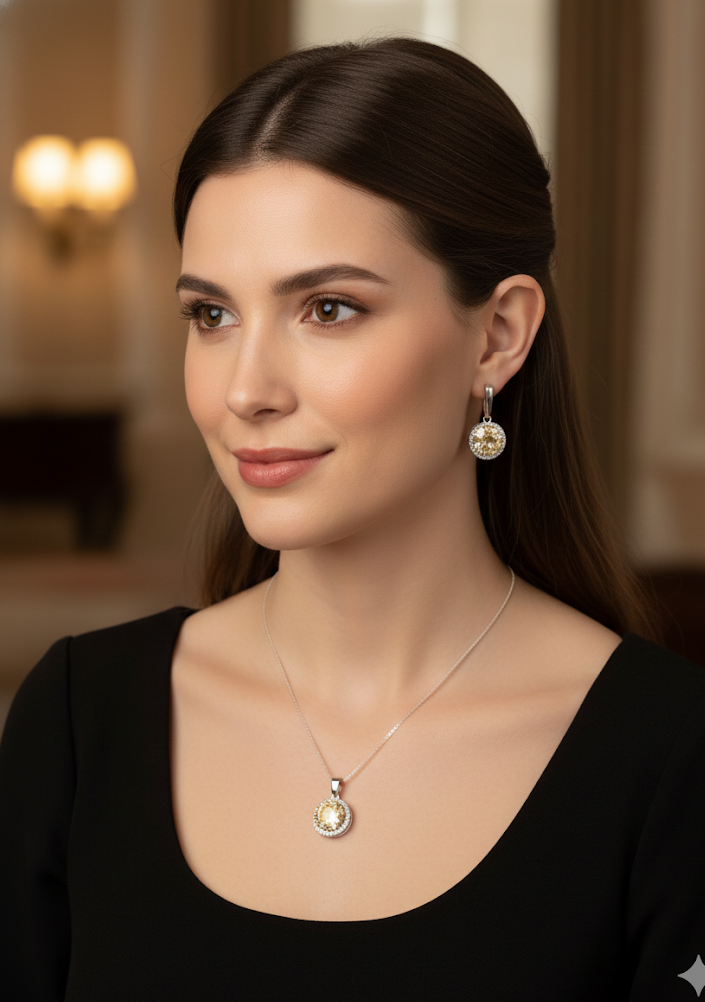 Amber/Champagne Cubic Zirconia Set in 925 Silver