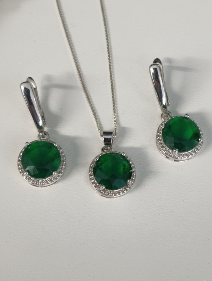 Set de Circonia Verde Esmeralda en Plata 925