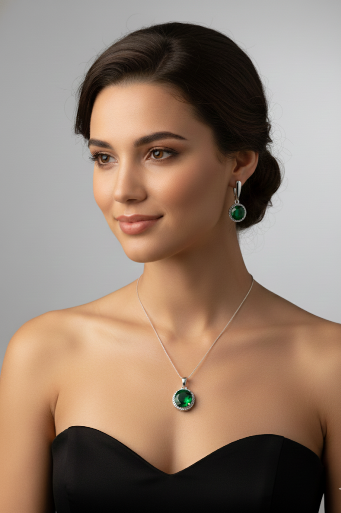 Set de Circonia Verde Esmeralda en Plata 925