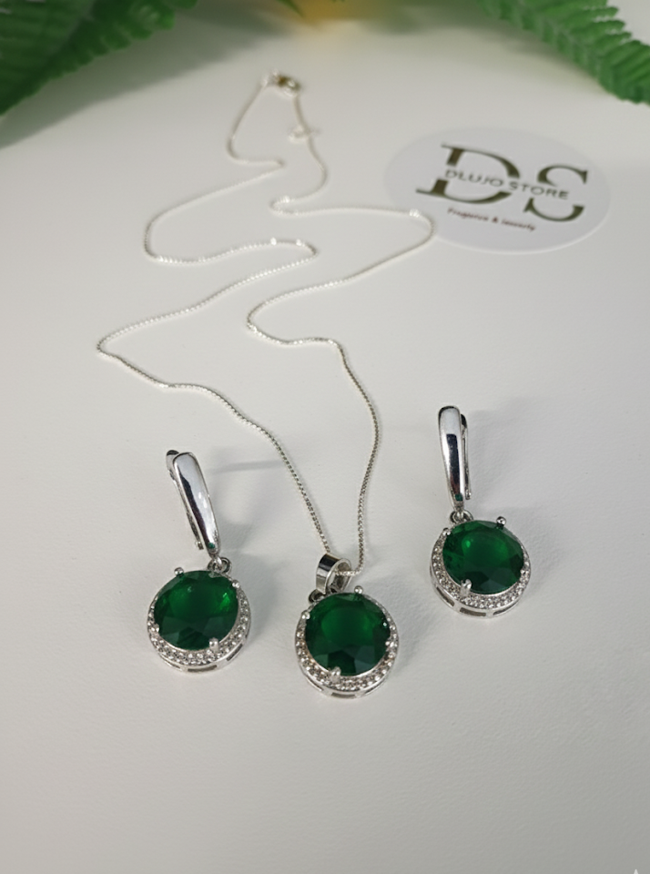 Set de Circonia Verde Esmeralda en Plata 925