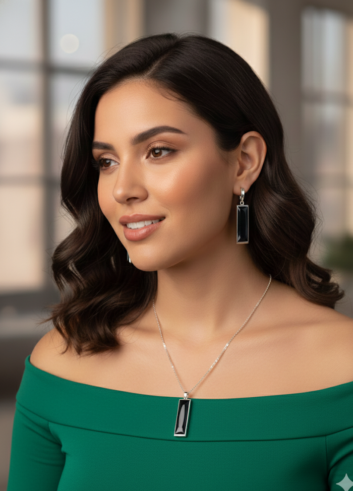 Set Minimalista Rectangular en Color Negro y Plata 925