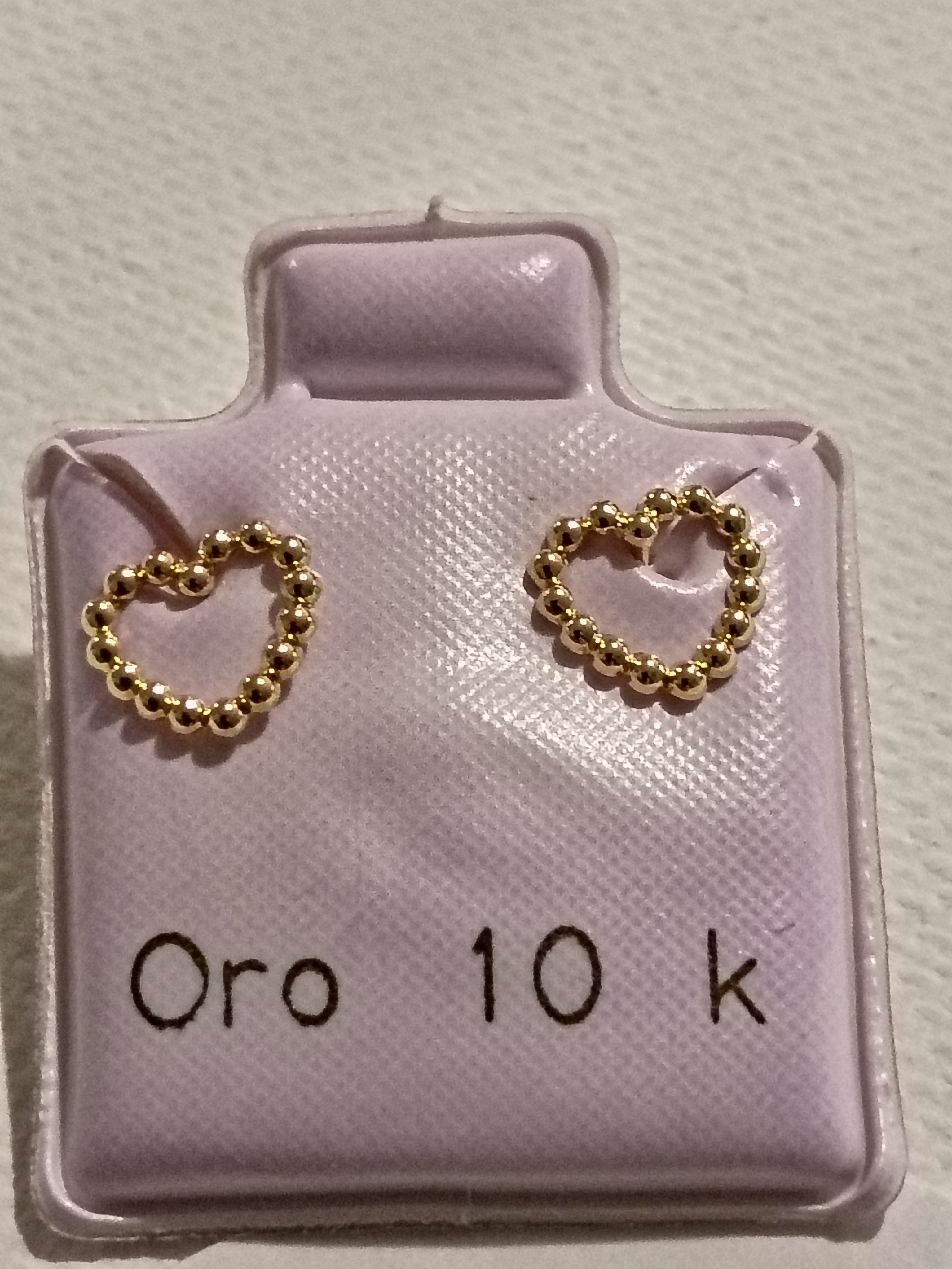 Aretes de Corazón con Bolitas en Oro 10K