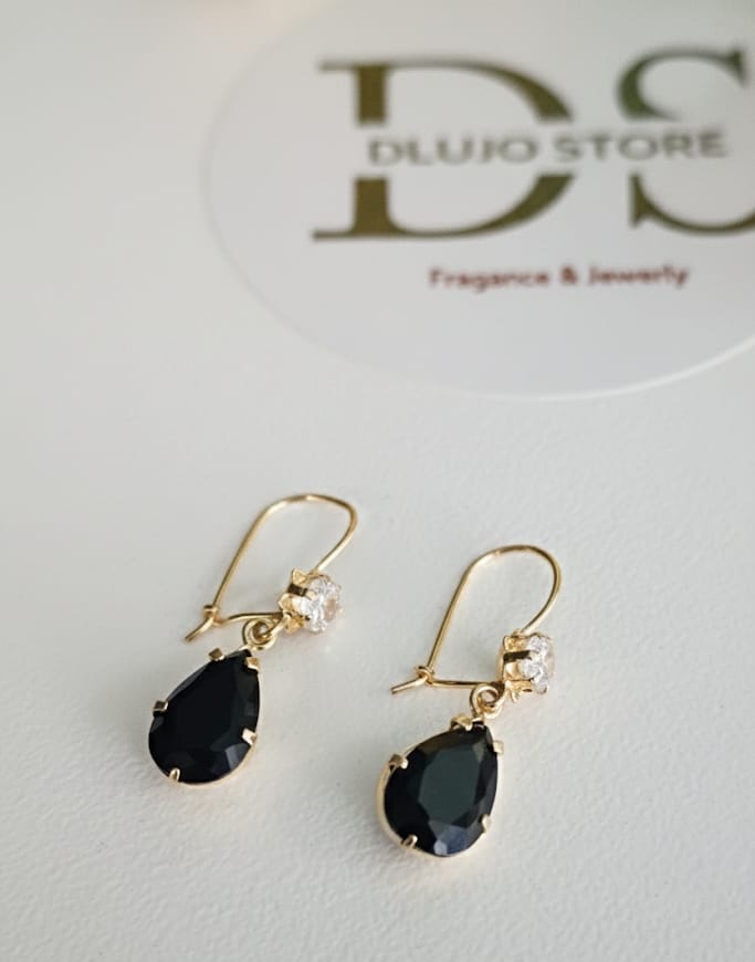 Aretes Colgantes Gota Negra en Oro 10K