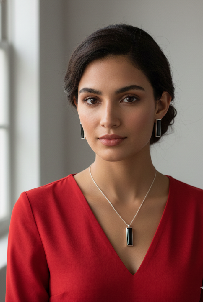 Set Minimalista Rectangular en Color Negro y Plata 925