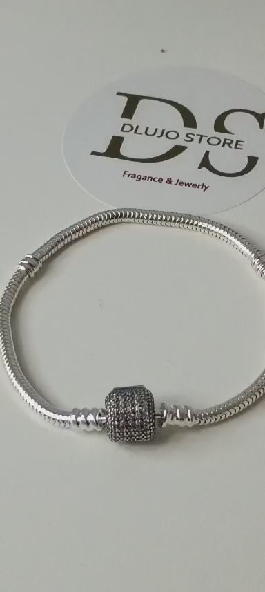 Pulsera Estilo Pandora Tambor Brillante en Plata de Ley 925
