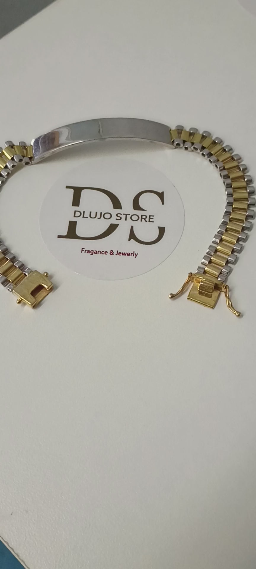 Two-Tone President Style Bracelet in White and Gold Sterling Silver 925