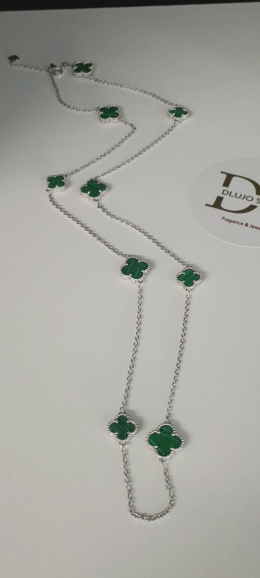 Collar de Tréboles en Plata 925 con Malaquita Sintética