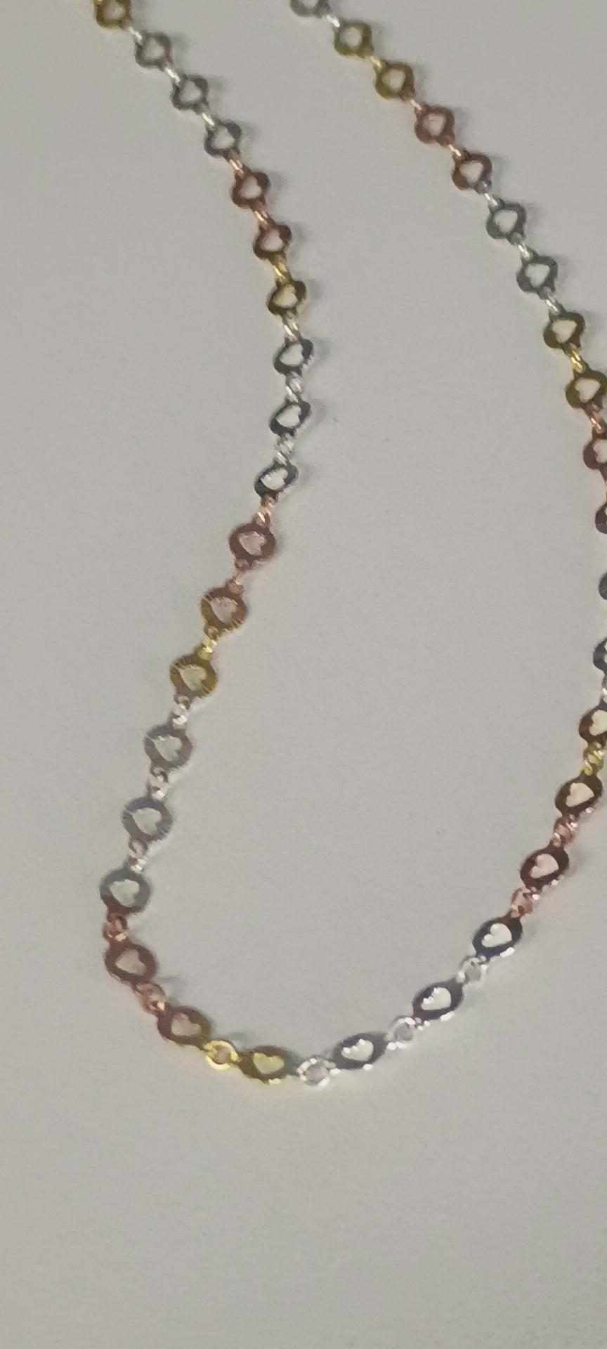 Cadena Tricolor de Corazones en Plata 925