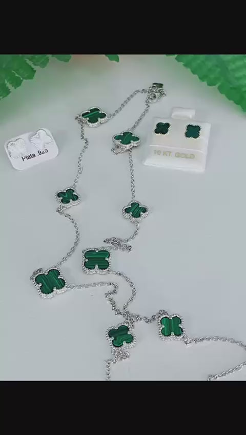 Collar de Tréboles en Plata 925 con Malaquita Sintética