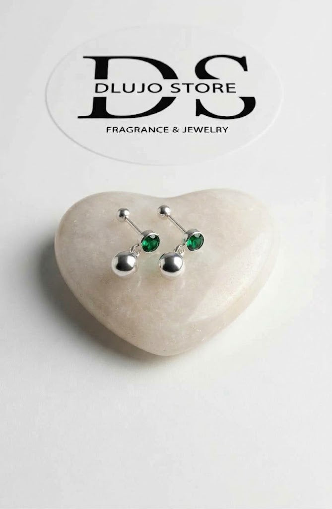 Aretes de Plata Ley 925 con Circonia y Esfera Colgante