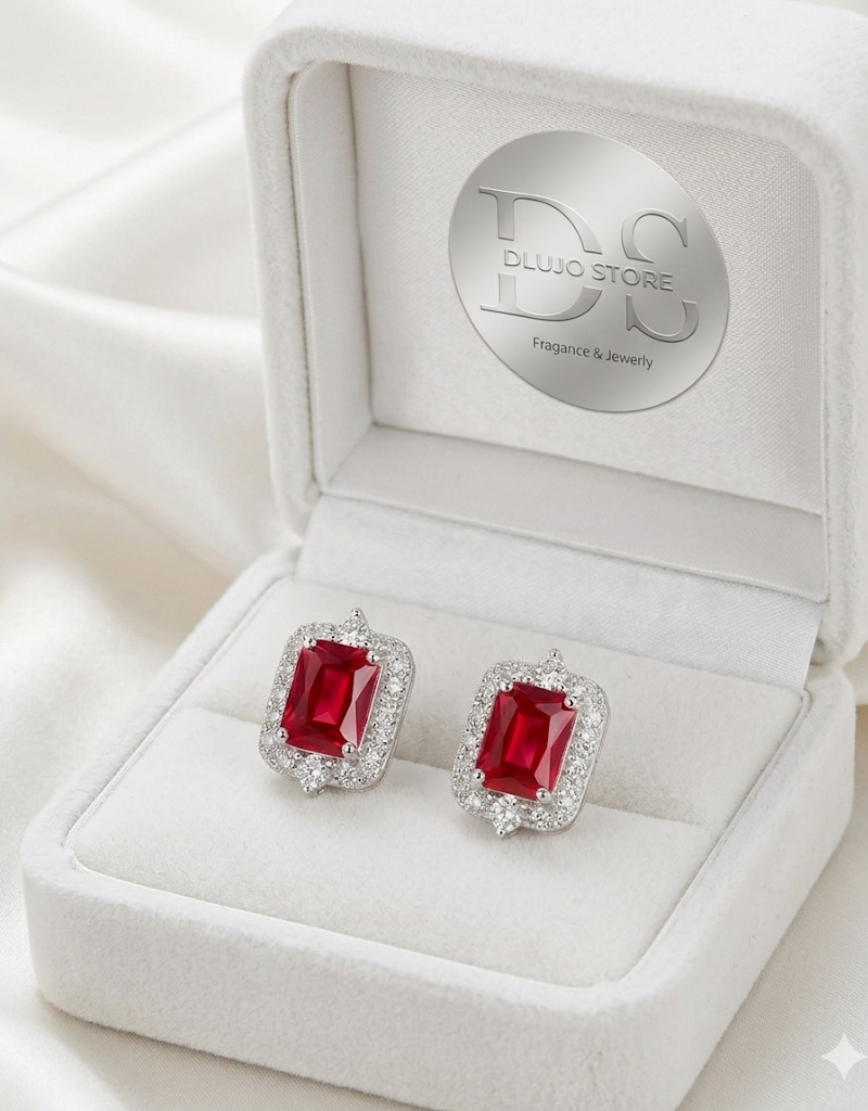 Elegancia Atemporal con Circonias Rojas y Halo de Brillantes