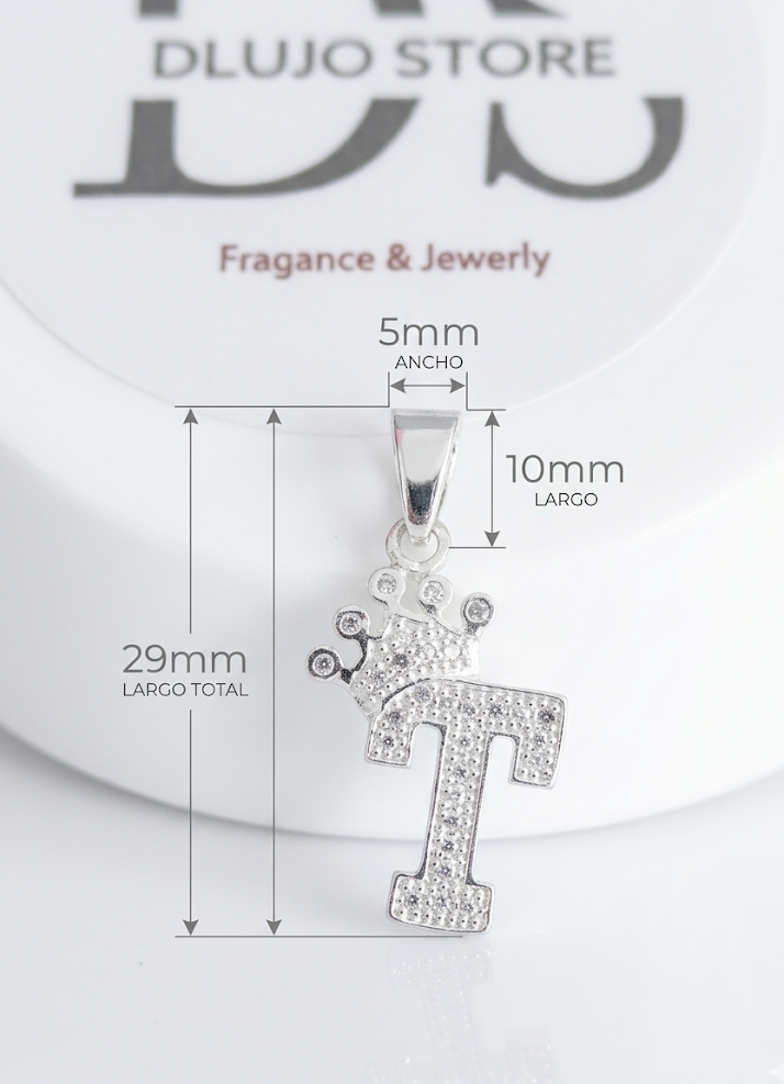 Dije Inicial "T" con Corona – Elegancia Real en Plata