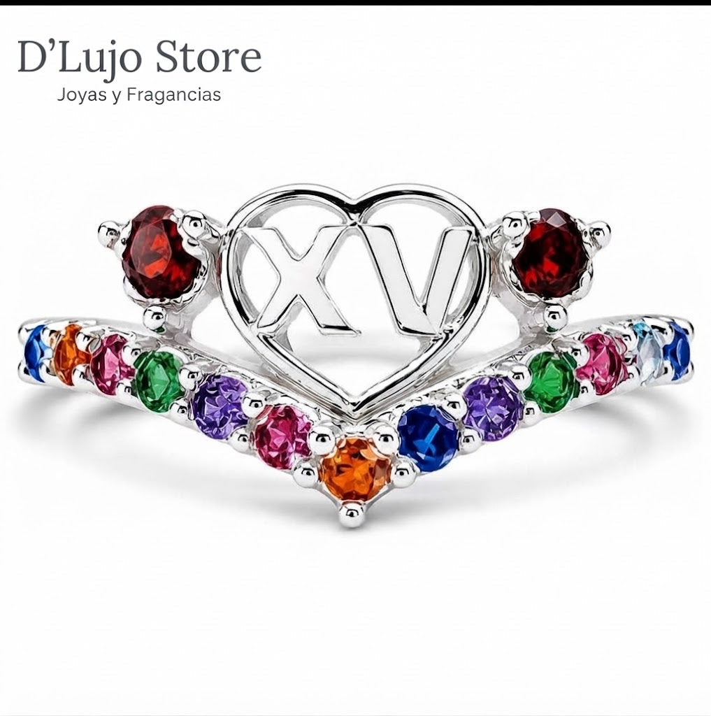 Anillo Multicolor "Mis XV. Años" en Plata 925 de Alta Calidad