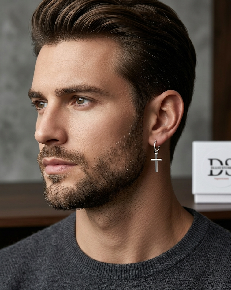 Argollas con Dije de Cruz – Estilo Minimalista y Versátil