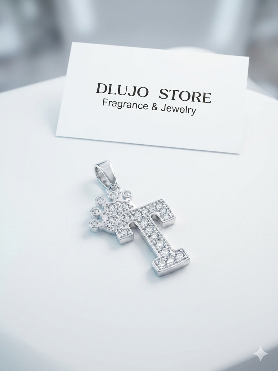 Dije Inicial "T" con Corona – Elegancia Real en Plata