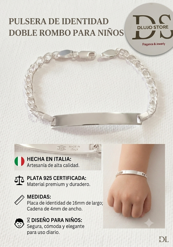 Pulsera de Identidad Doble Rombo – Calidad Italiana para Niños y Niñas