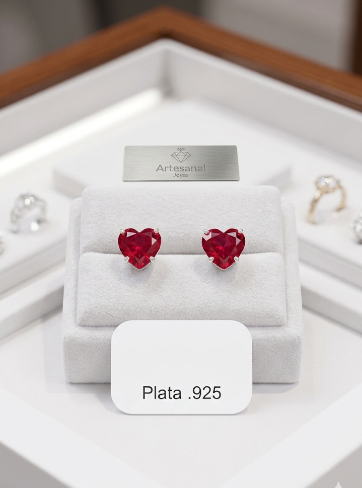 Aretes Corazón de Circonia Roja Rubi– Colección Madre e Hija
