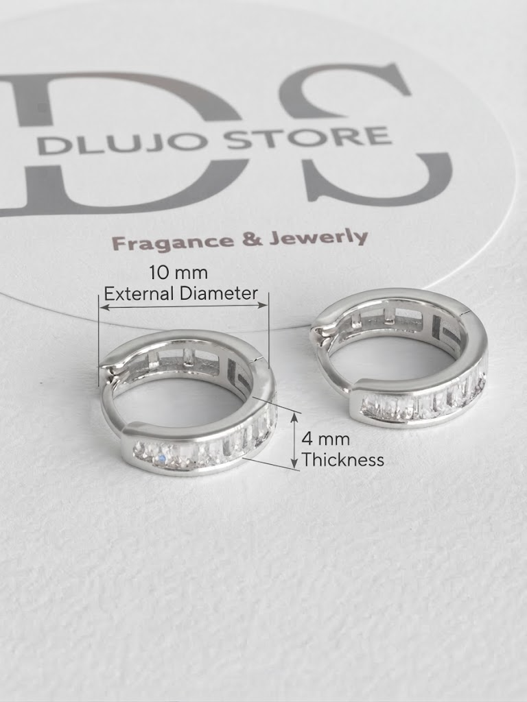 Argollas Huggie de Circonias en Corte Baguette Plata 926