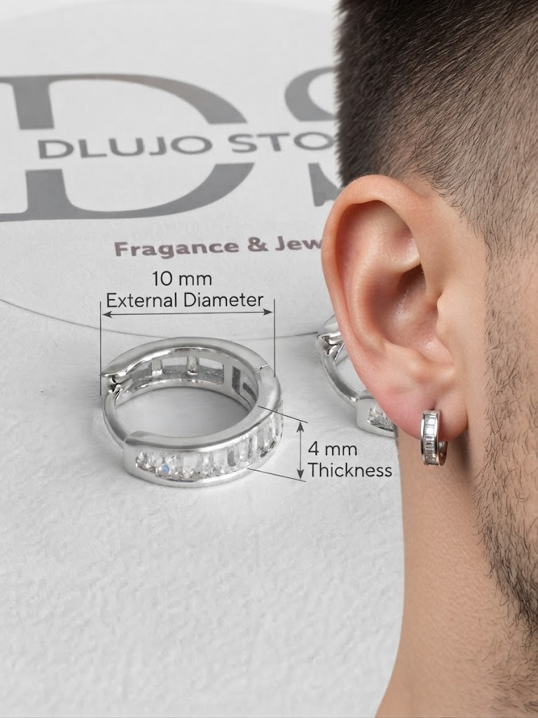 Argollas Huggie de Circonias en Corte Baguette Plata 926