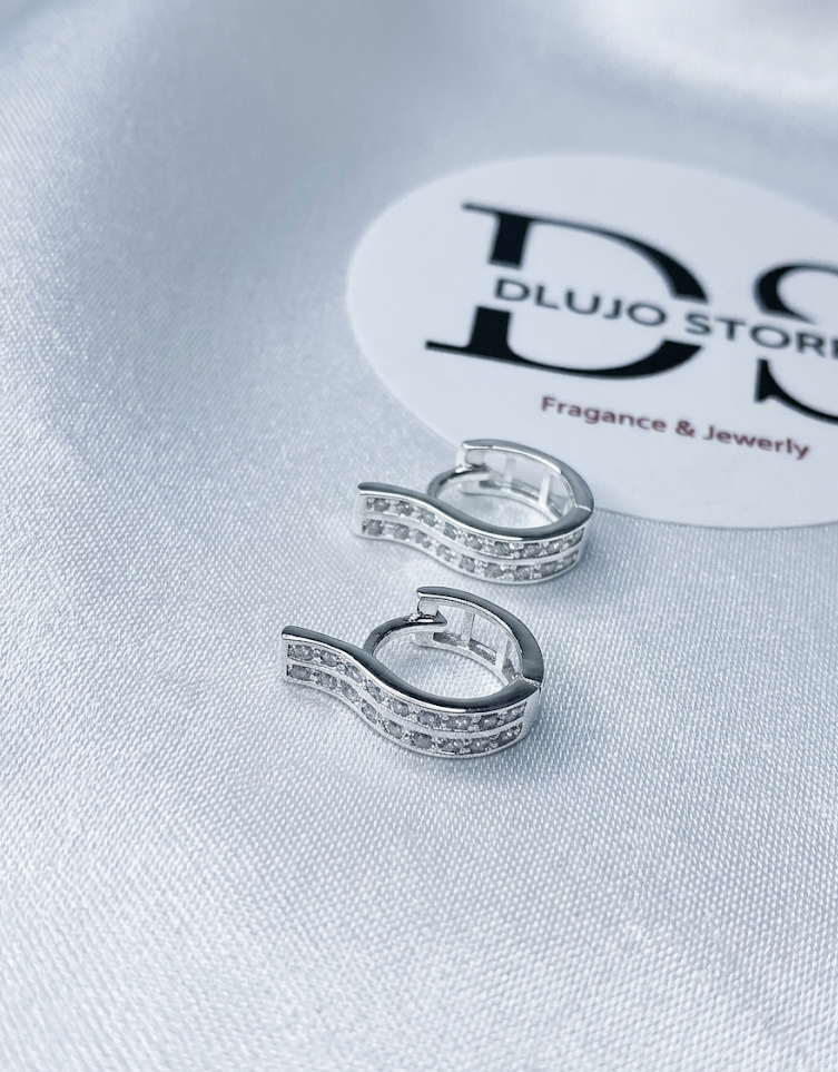 Huggies Ondulados con Dos Líneas Brillantes en Plata de Ley 925