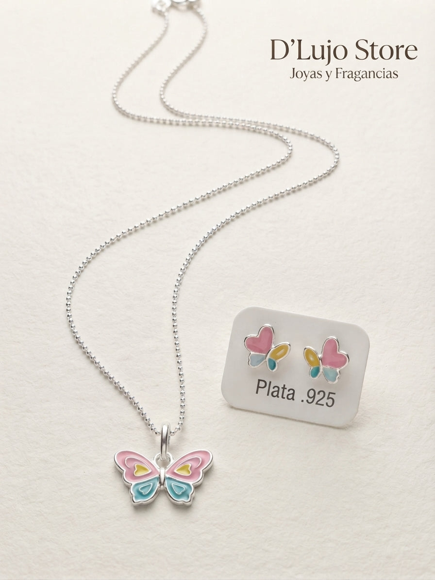 Set de Mariposas Rosa y Azul en Plata 925