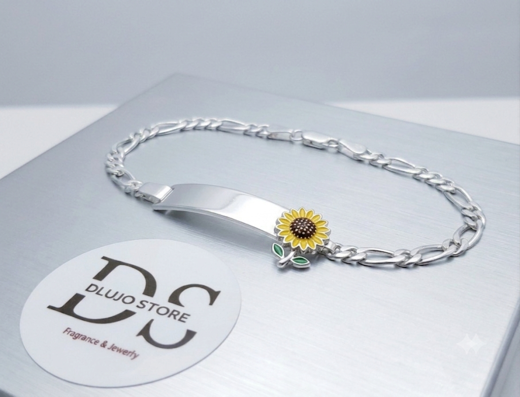 Pulsera de Identidad Infantil de Girasol en Plata 925 – Edición Especial para Niña