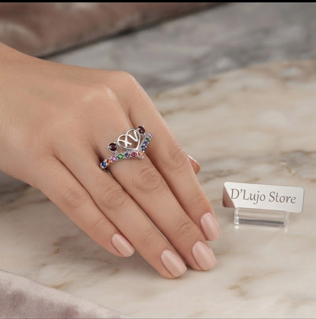 Anillo Multicolor "Mis XV. Años" en Plata 925 de Alta Calidad