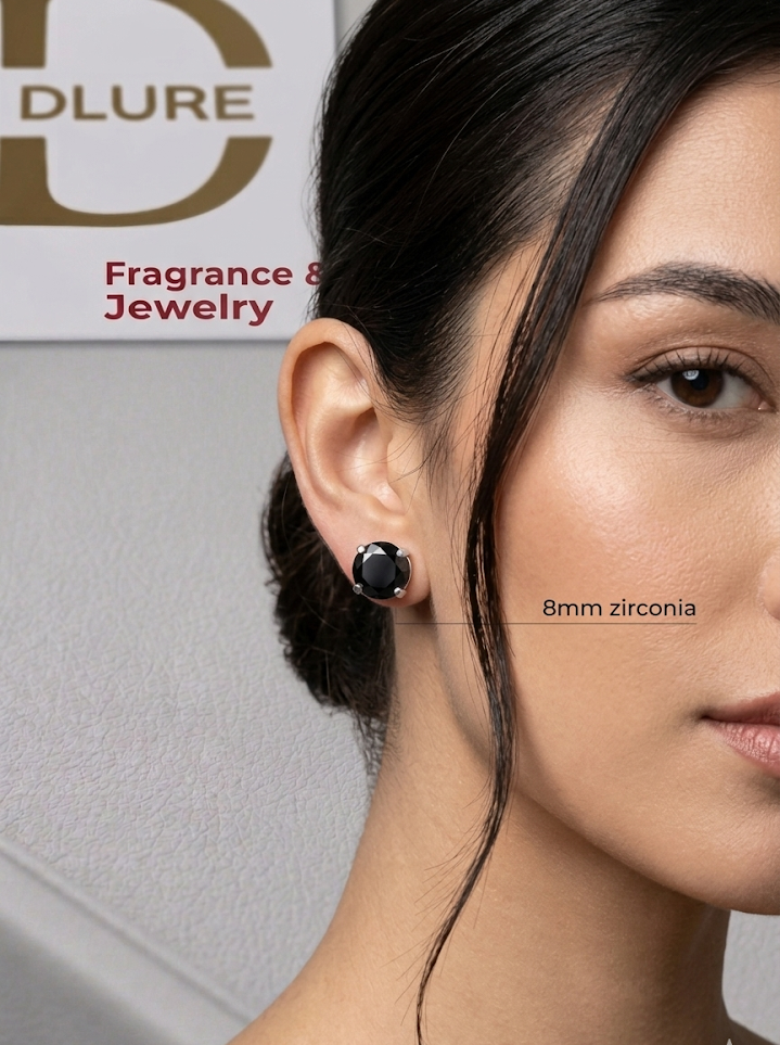 Aretes Solitarios de Plata 925 con Circonia Negra