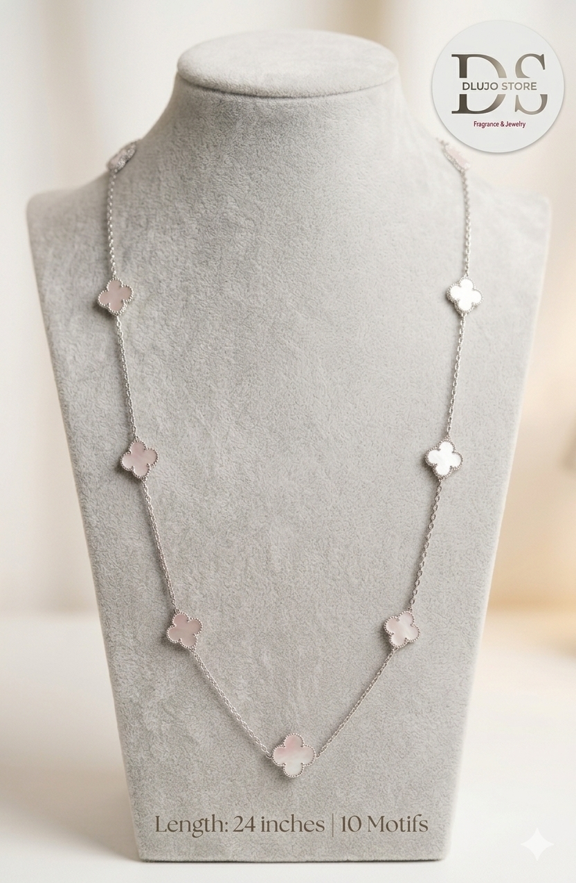 Collar Van Largo de Tréboles Nacar en Plata 925