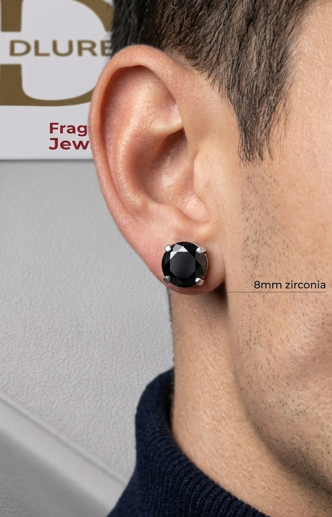 Aretes Solitarios de Plata 925 con Circonia Negra