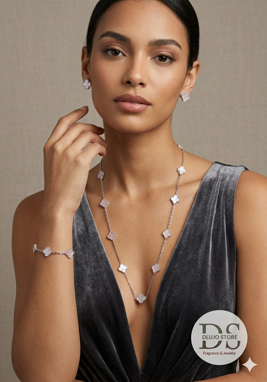 Collar Van Largo de Tréboles Nacar en Plata 925